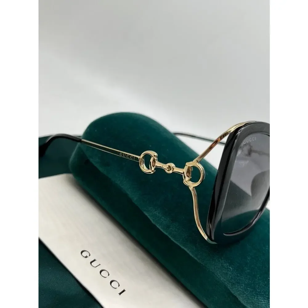 NEW Gucci GG1021S Black Oversized Metal Horsebit Sunglasses